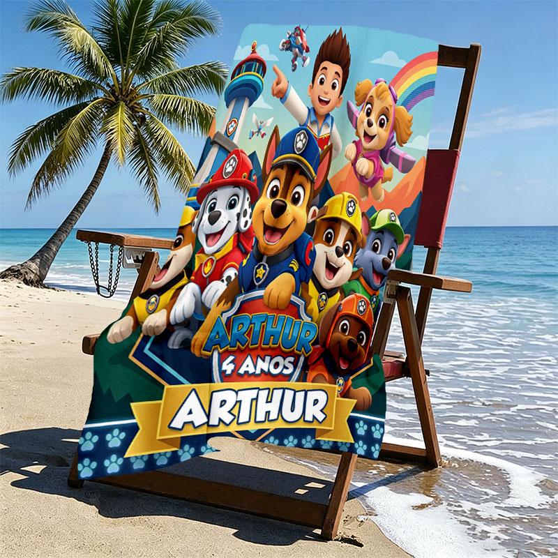 Custom Name Personalized PAW Patrol Print Beach Towel, for Trip Camping Beach Party Home Decor, Birthday Gift for Family & Friends