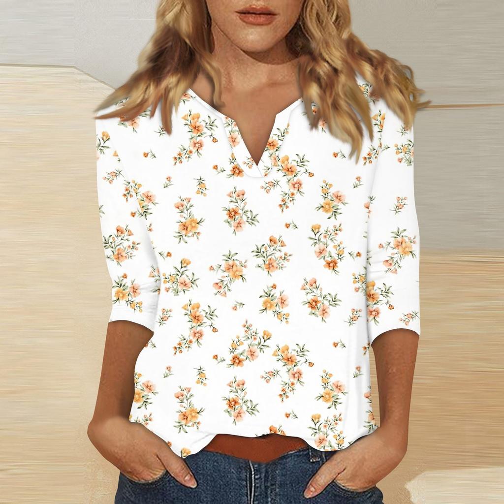 Women's Stand Collar 3/4 Sleeve Printed Top T-shirt