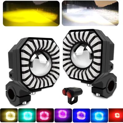 1/2 luces antiniebla para motocicleta, blancas y amarillas, 4 modos de color, luces LED tipo Ojo de Ángel, focos portátiles para coche, 12 V