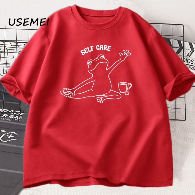 Retro Frog Self Care Tshirt Funny Cute Frog Tshirt Casual Cotton Short Sleeve Frog Lover Gift Positive Unisextal Health T Shirt