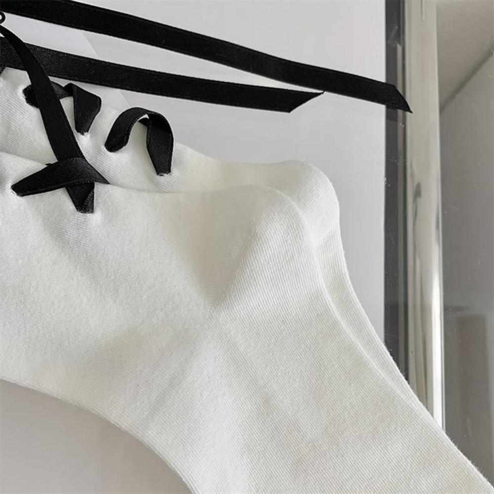Cotton Japanese JK Bow Socks Thickened Comfortable Cute Warm Socks Black White Versatile Strap Bow Tie Stockings