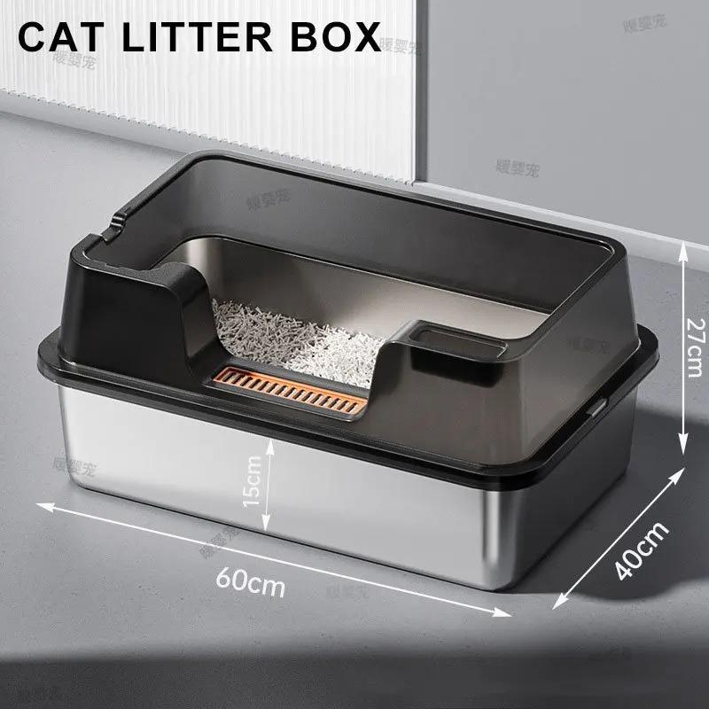 Xiaomi Stainless Steel Litter Box 60cm Cat Litter Box with Lid Semi-enclosed Litter Pan High-Sided Resistant Leak-Proof Cat Litter Mat