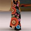New Chinese Style Printed V-neck Multi-Color Sexy Sleeveless Dress