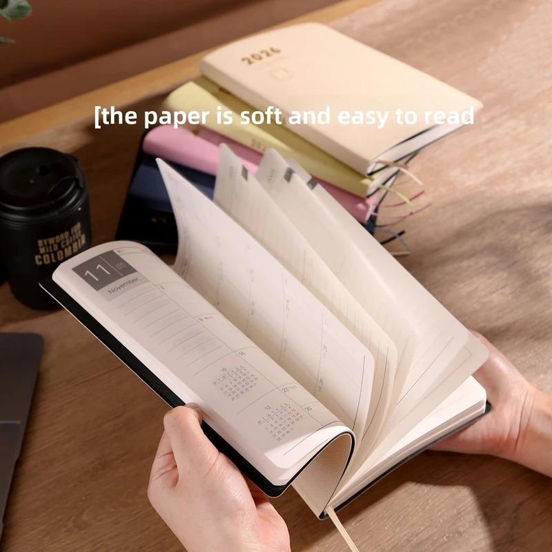 2026 Schedule Notebook Soft Leather Cover A5 Efficiency Manual Self-discipline Two Days Per Page Daily Planner Agenda
