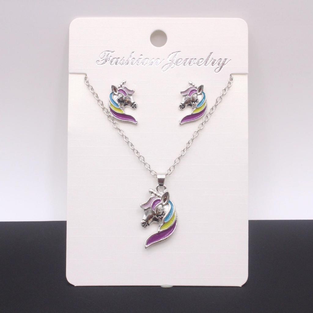 Colorful Unicorn Necklace and Earring Set