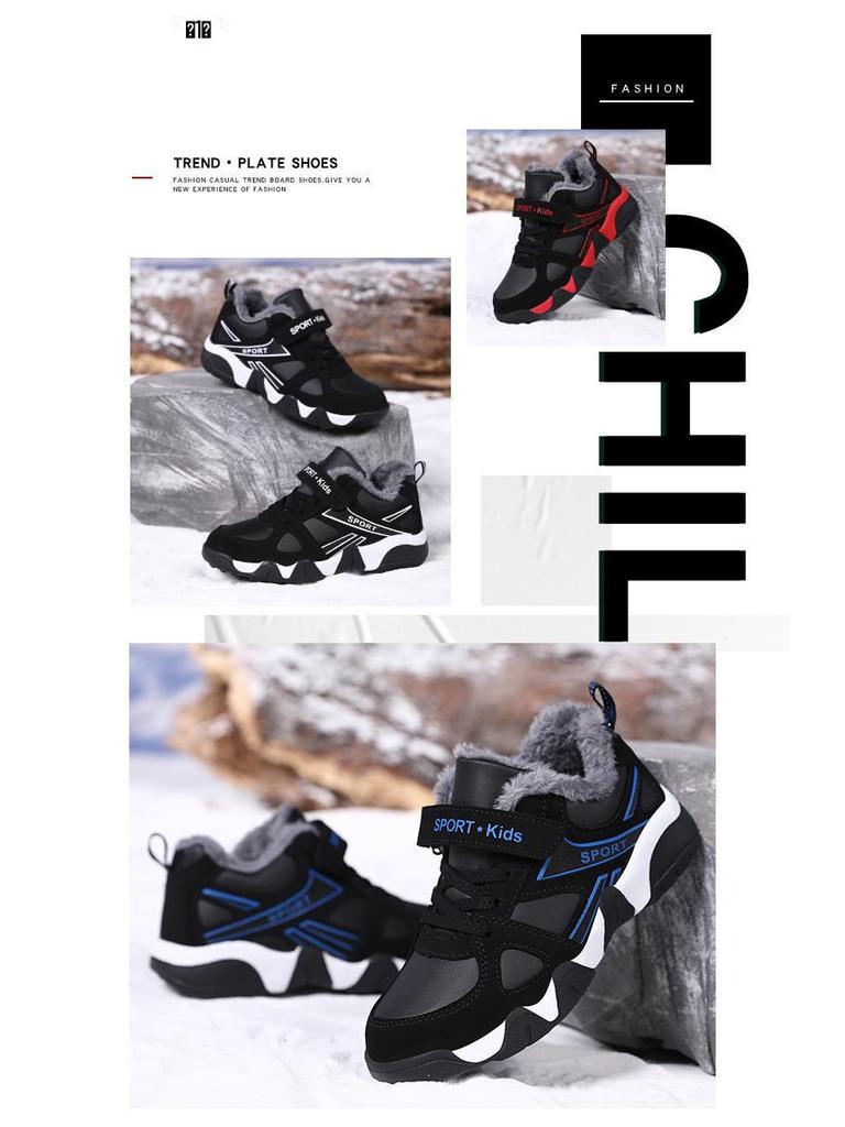 Kids' Boys' Velcro Sports Shoes - Warm, Cotton, Winter 2025 Style for Middle and Elementary School Students.