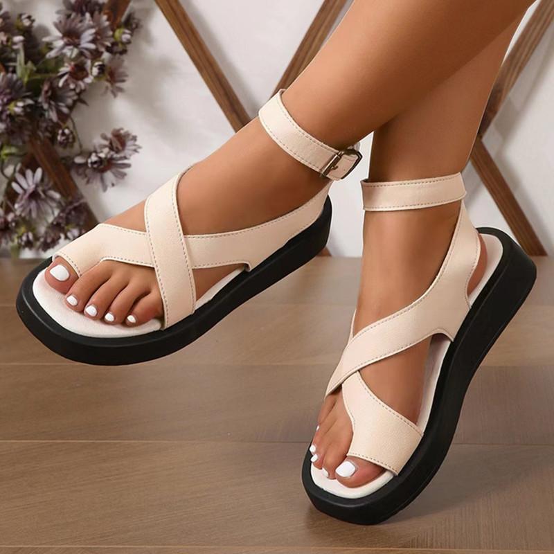 Summer Footwear Comfortable Sandals Women's Plus Size Toe Platform Leisure Ring Ankle Buckle with Women's Shoes.