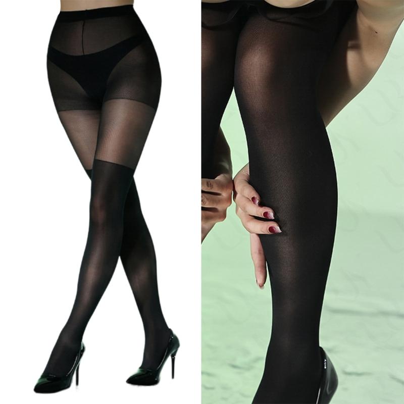 Elegant Over The Knee Black Tights for Women with Shaping Effect Mock Thigh High Look Pantyhose for Dresses or Skirts