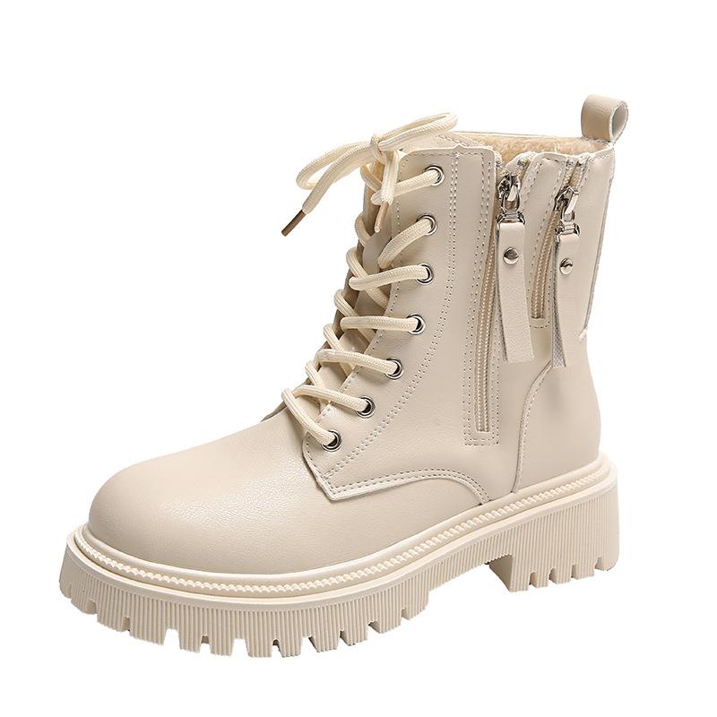 British style solid color double zipper velvet Martin boots 2025 autumn and winter new personality trend comfortable warm women's boots