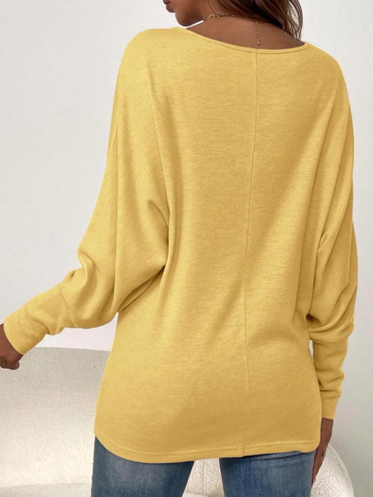 Autumn/Winter Women's Solid Color Off-Shoulder Long-Sleeve Casual T-Shirt
