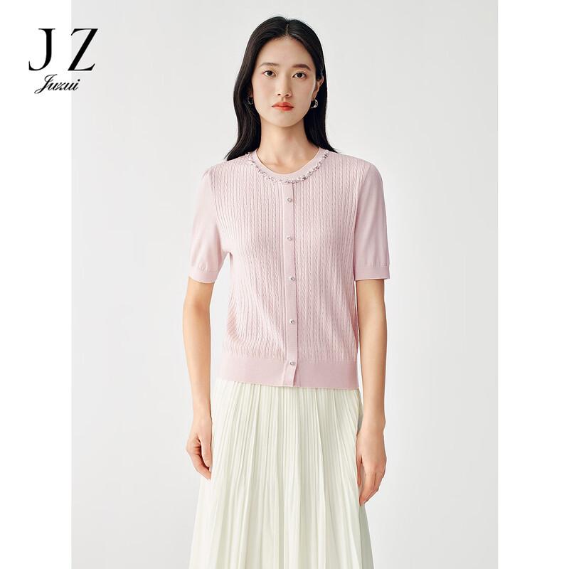JUZUI Women s Beaded Cable Knit Short Sleeve Top S