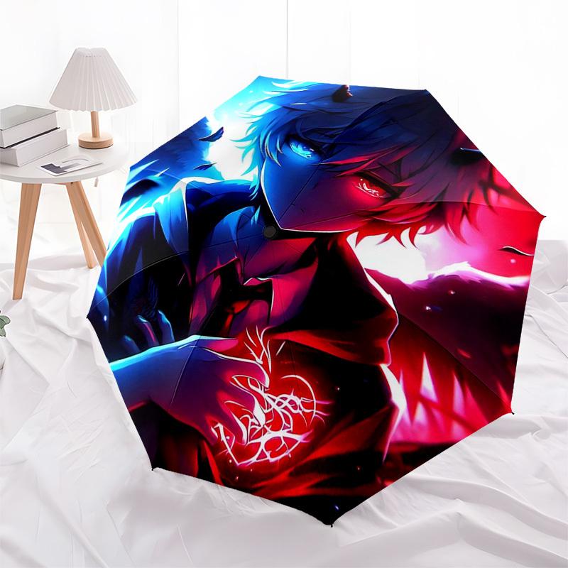 

1pc Angel Devil Dual-Sided Design Automatic Folding Umbrella with 8-Bone Iron Frame, Portable Tri-Fold Design for Outdoor Use, Perfect Gift for Fans,