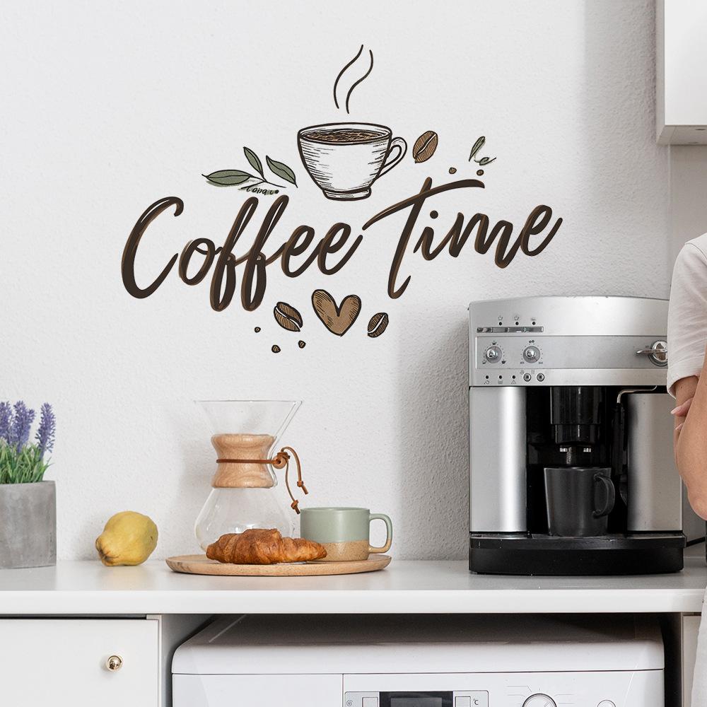 Simple Coffee Cups and English Slogan Wall Stickers for Restaurant and Cafe Decoration and Beautification