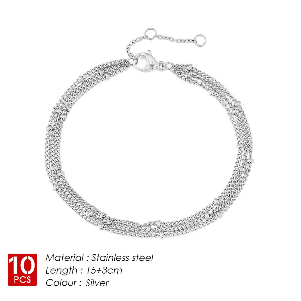 eManco 10PCS Wholesale Simple Female Dainty Chain Bracelet Jewelry Layered Beads Chain Bracelet For Women Stainless Steel Chain
