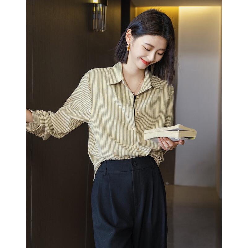 Women s Striped Polo Collar Blouse M