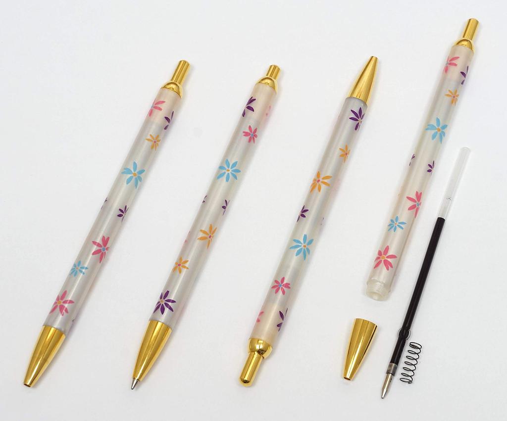 Shibochoco Color Cowhide Pen Tray with Metal Touch Silver Stick and Flower Pattern Ballpoint Pen Set TRATYO-ALST-HS380B