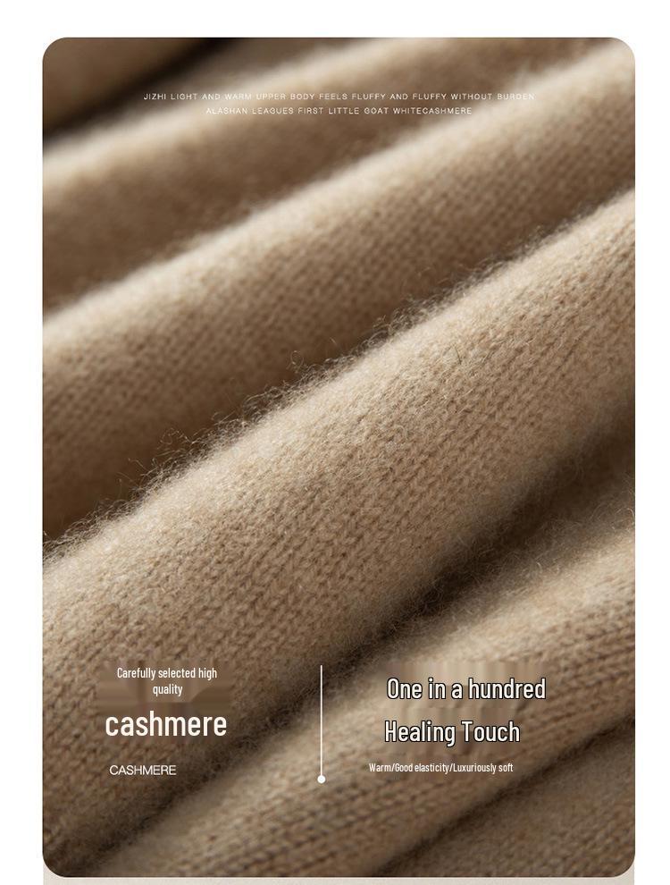 Women's Winter Cashmere Sweater: Half-High Collar, Thick, Skin-Friendly, Solid Color, Loose Fit, Wool Insert Sleeves, Knit Base Layer
