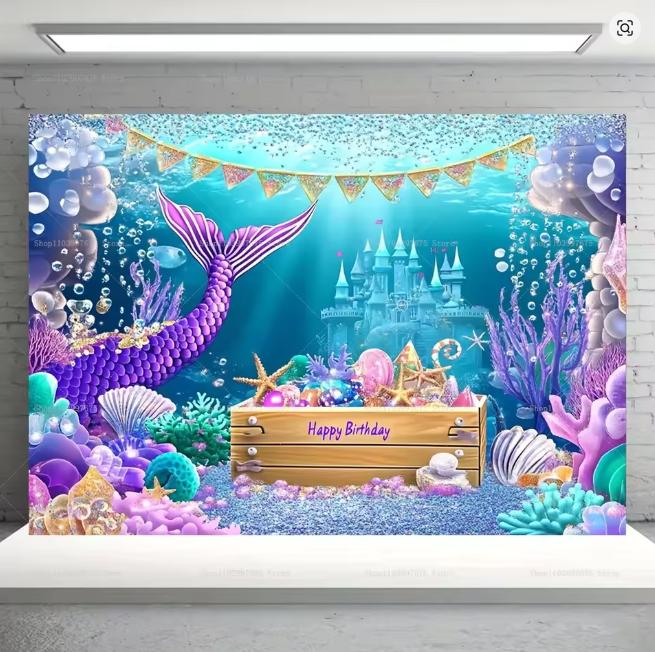 BEPAN Underwater Mermaid Background Underwater World Castle Girl Princess Birthday Party Decoration Supplies Baby Shower Arrangement