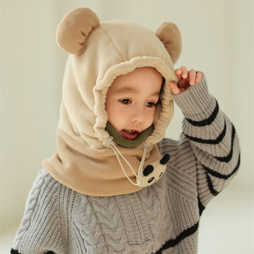 Soft Drawstring Bear Ear Hat Warm Panda Neckerchief Panda Plush Scarf with Face Mask  Streetwear