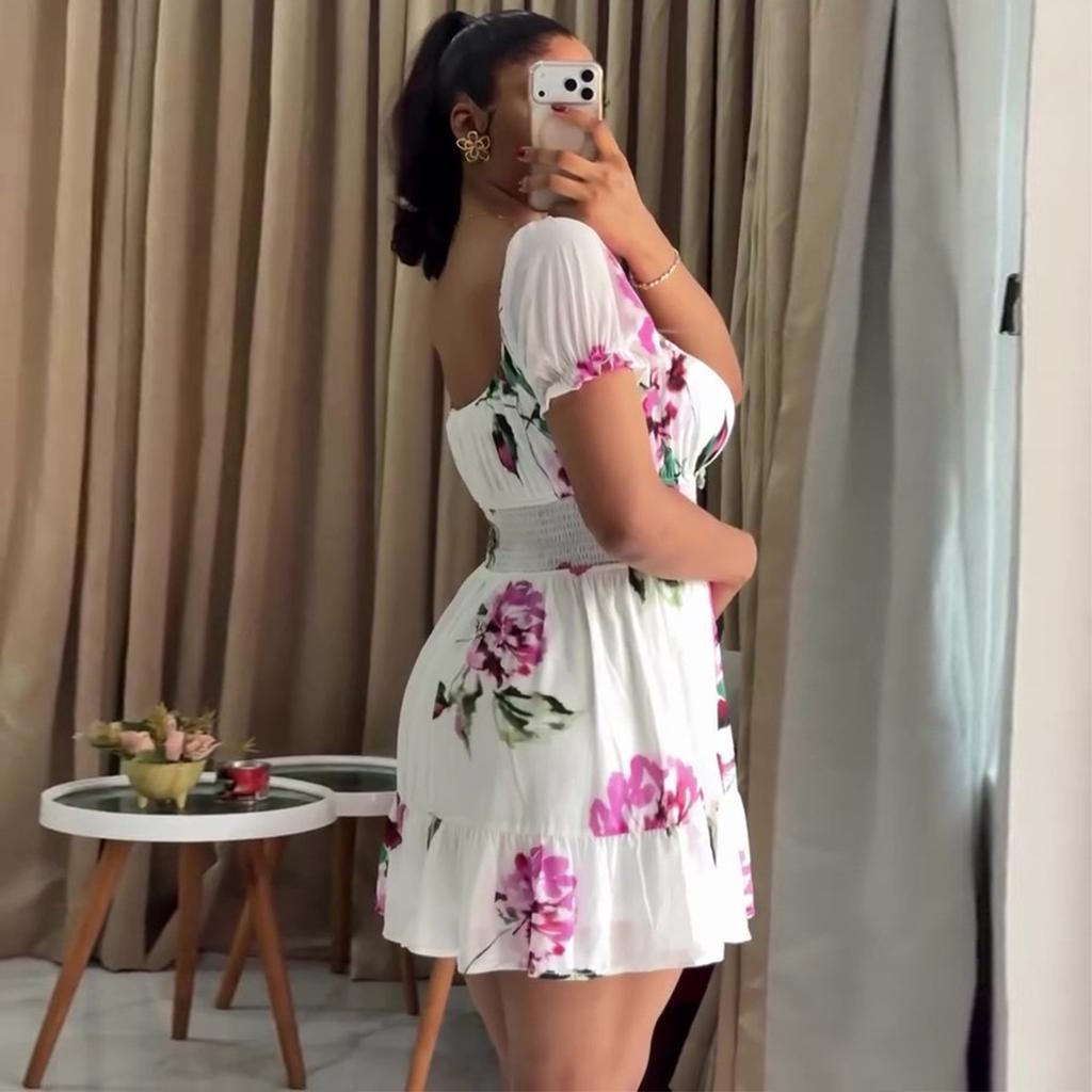 European and American women's clothing summer African new sweet one-word off-the-shoulder printed waist dress