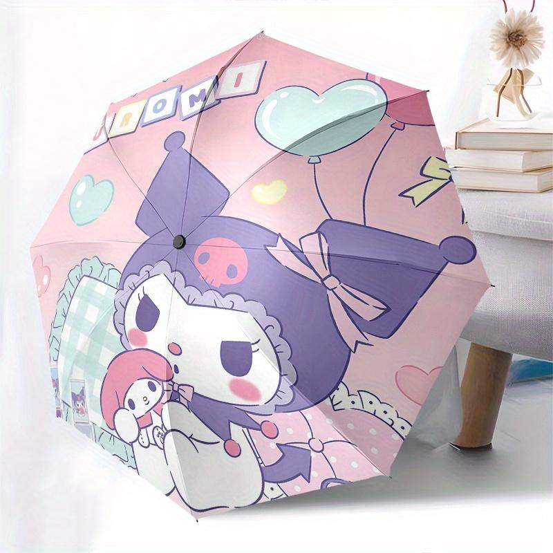 Kuromi, Pastel Automatic Opening and Closing Parasol Compact Travel Umbrella with 8 Ribs for Women and Men Ideal Birthday/Christmas Gift, Ou