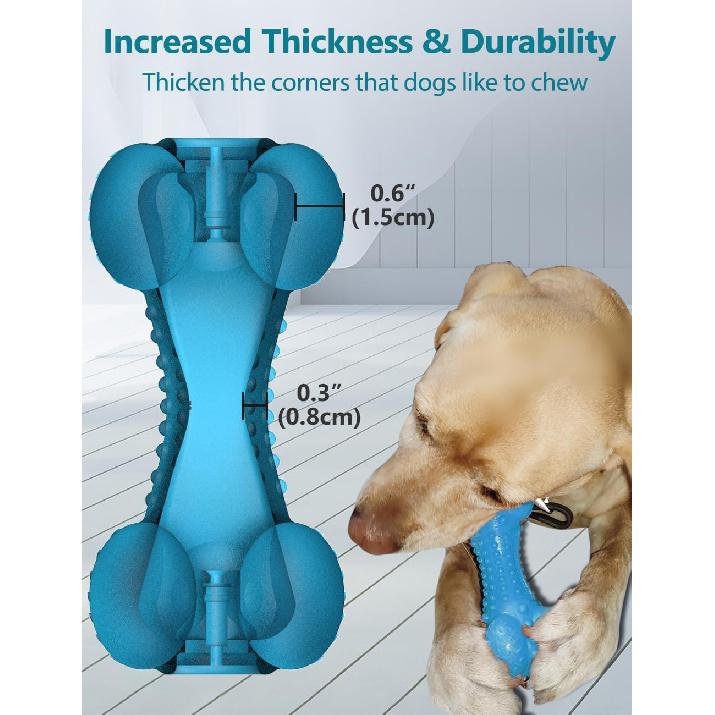 SCHITEC Squeaky Dog Chew Toy, Tough Durable Natural Rubber Bone with Toothbrush, Indestructible for Aggressive Chewers Large Medium Breed Teeth