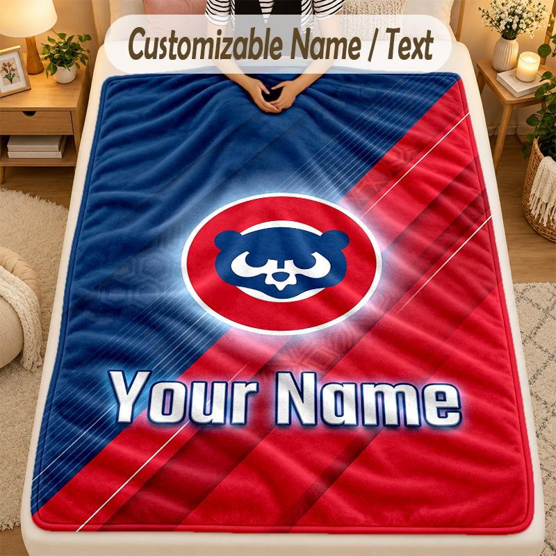 Koc FlanelowyChicago Cubs Personalizowany Tekst z Imieniem Miękki Ciepły Koc Rzutowy Wystrój Domu Prezent
