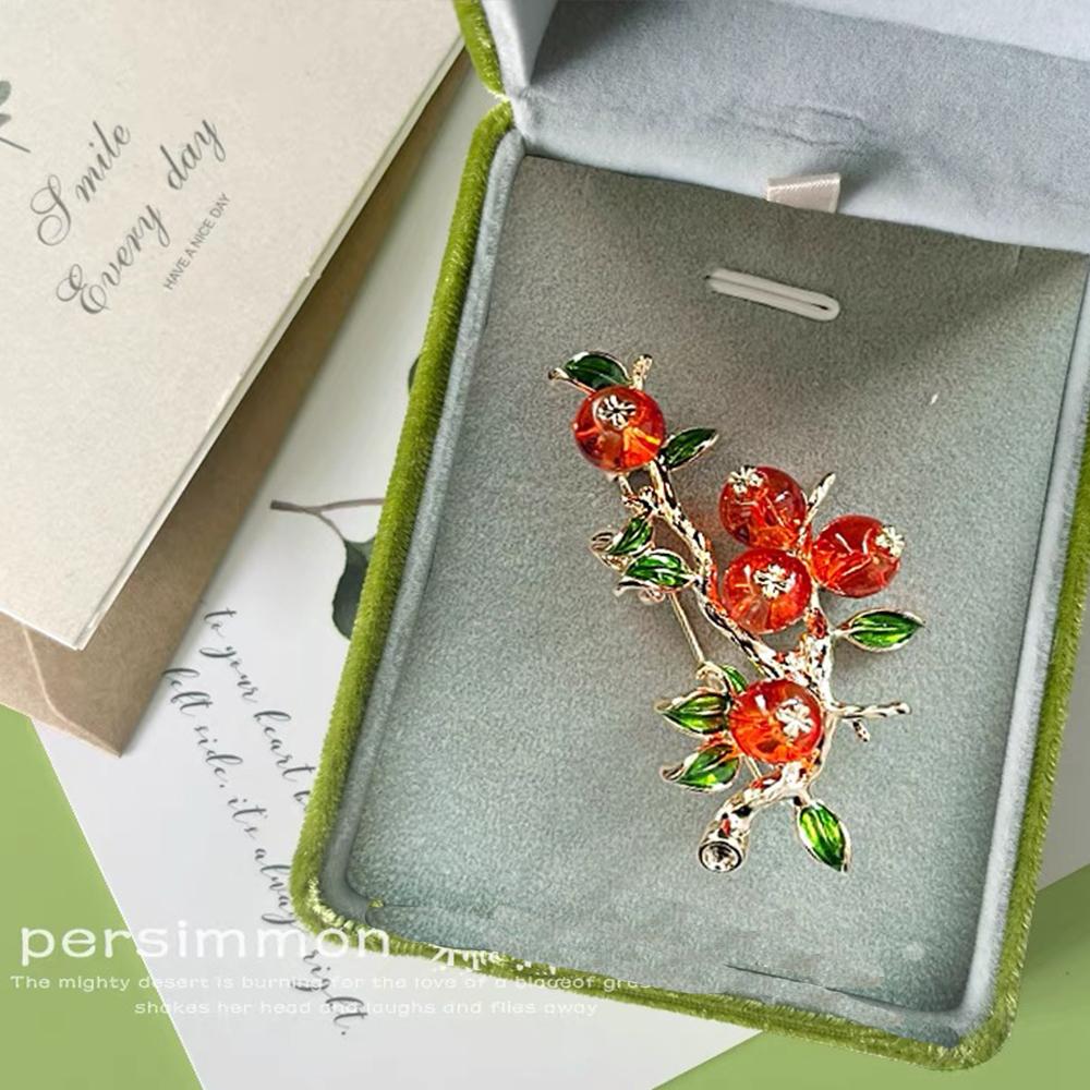 Lucky Orange Enamel Persimmon Brooches For Women Alloy Fruits Plant Casual Weddings Brooch Pins Chinese Party Jewelry Gift