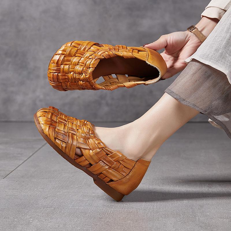 

Genuine Leather Hand-woven Sandals Retro Shoes Women s Leather Sandals 35