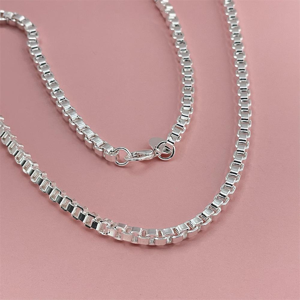 European and American Jewelry Plated 925 Silver 50CM4MM Square Box Venice Necklace