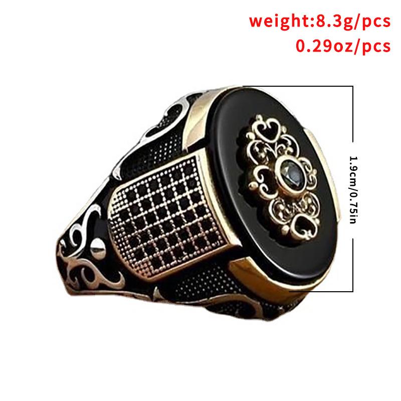 European & American Geometric Black Oval Acrylic Men's Retro Crown Ring