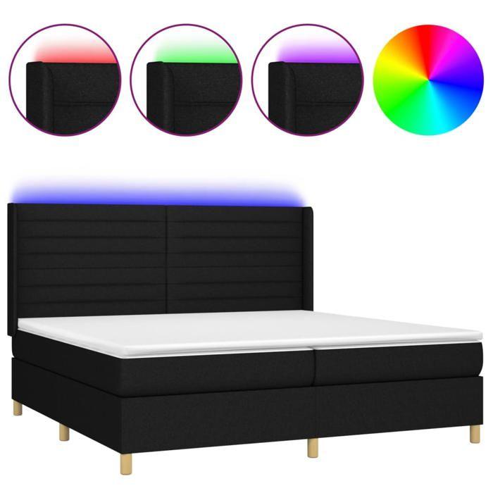 VidaXL Slat Bed Base with Mattress and LEDs, Upholstered Bed with Headboard, Double Bed, Adult Bedroom Bed, 3138983
