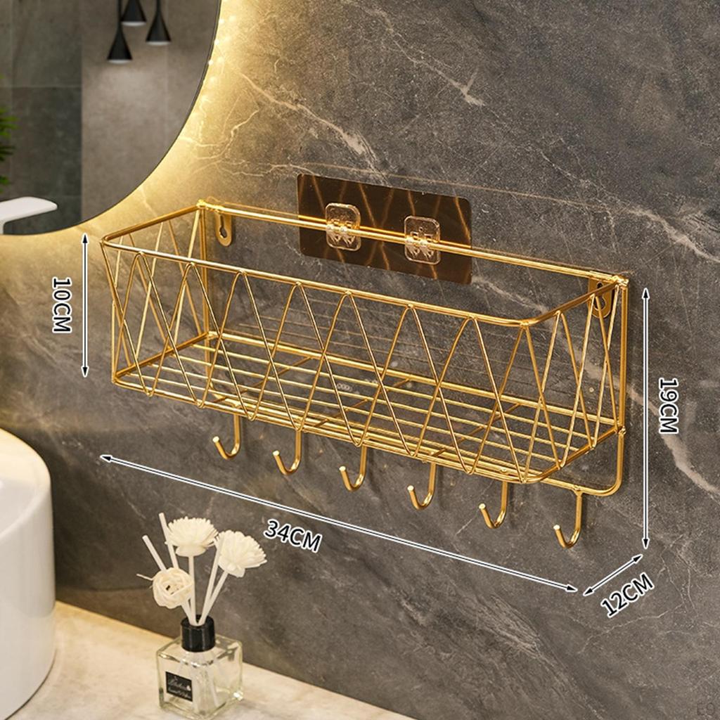 Shelf for Shower Basket with Hooks, Organizer, Storage Shelf, Iron, Rust Proof, Wall Mounted, No