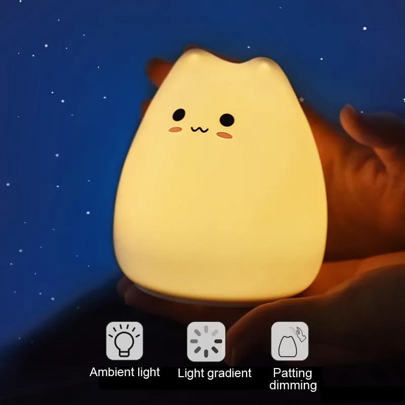 LED Night Light Cat Lamp Wireless Touch Sensor Silicone Battery Animal Light Child Holiday Bedroom Desktop Decor Lamp