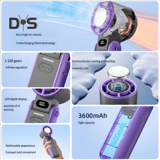 Handlicher Klappventilator, 100-stufige einstellbare LED-Anzeige, wiederaufladbarer USB-Kühlventilator, tragbarer Mini-Persönlicher Ventilator für den Sommer, Reisen und den Außenbereich