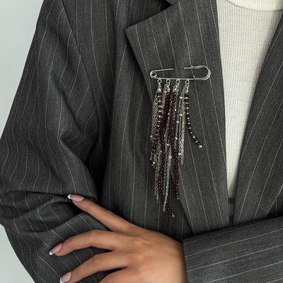 New Exaggerated Long Tassel Chain Brooche DIY Pants Clothes Decorat Handmade Bead Brooche Many Layer Chain Women Beaded Pin