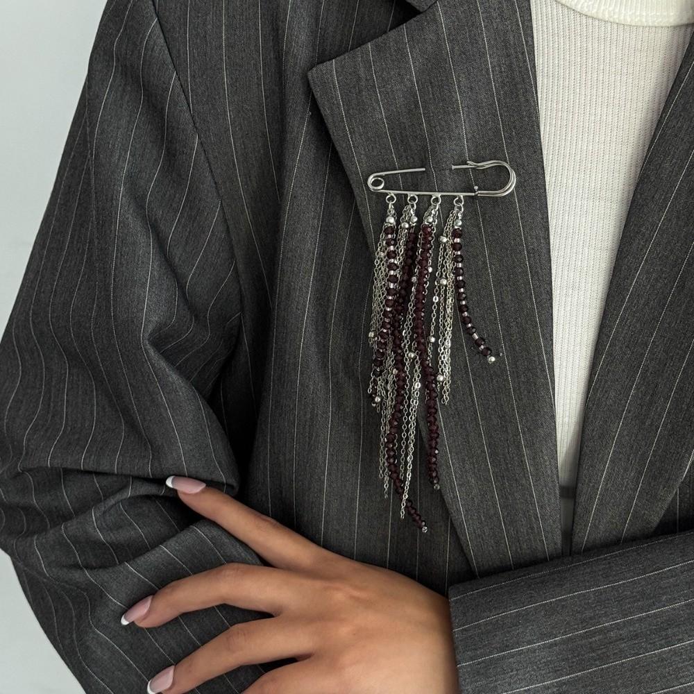 DIY Long Tassel Chain Brooche Exaggerated Handmade Bead Brooche New Rice Bead Brooches for Women