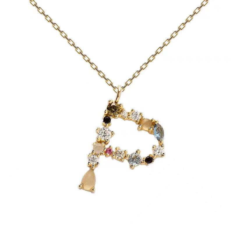 Colorful Zircon Alphabet Necklace: Women's European & American Design