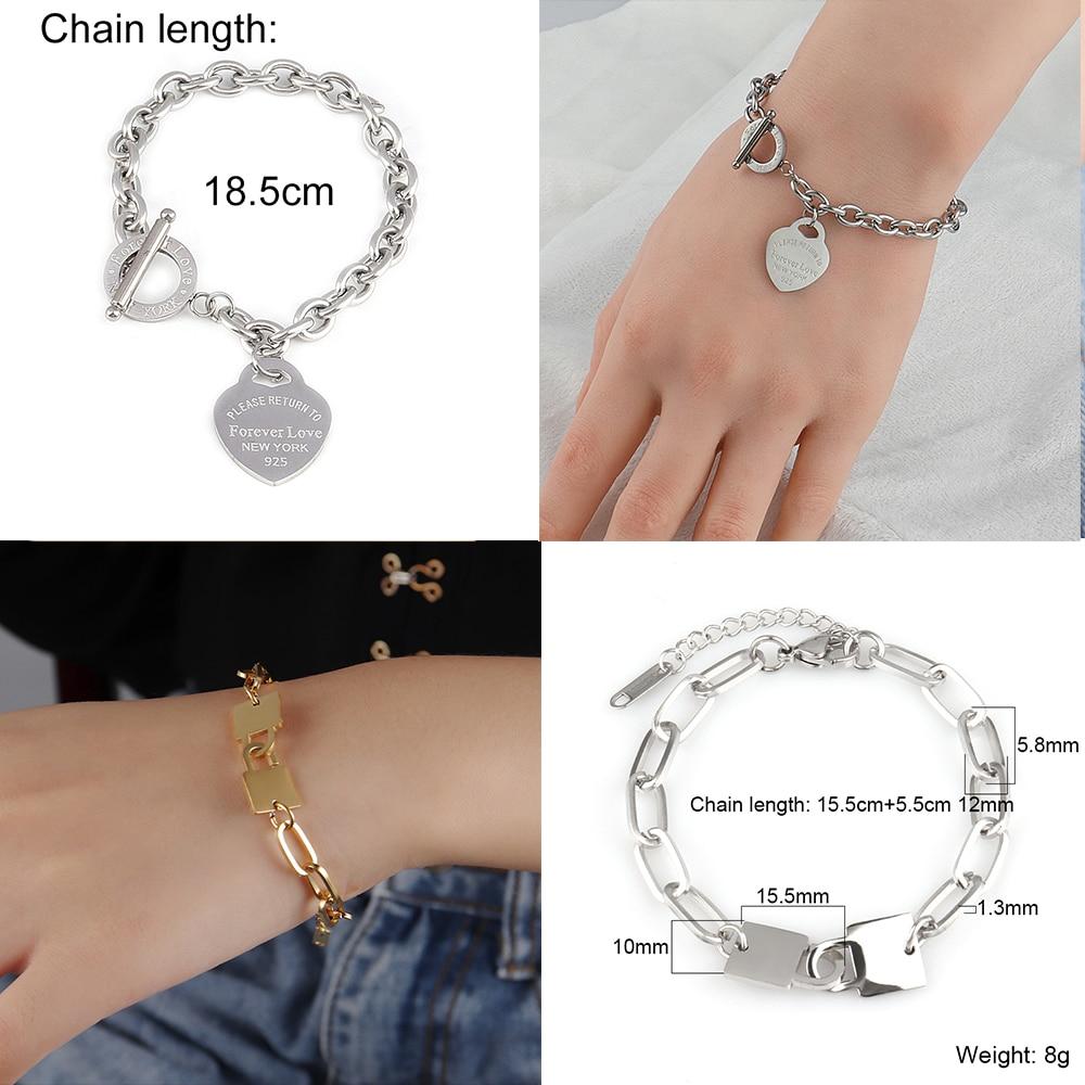Βραχιόλι από ατσάλι για γυναίκες Ανοξείδωτα βραχιόλια Καρδιά κρεμαστά βραχιόλια μόδας αλυσίδα βραχιόλια Γυναικεία χοντρό βραχιόλι Δώρο κοσμήματα