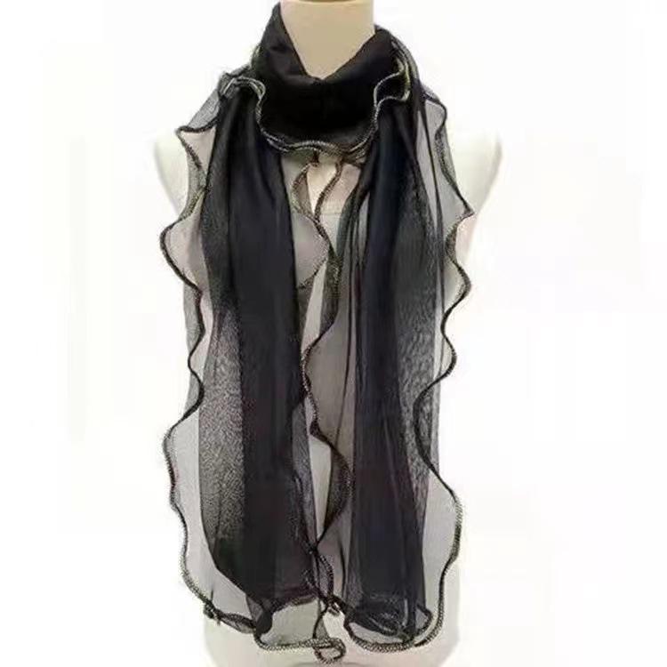 Gold Silk Ruffled Scarf: Elastic, Warm, and Curled for Dance or Daily Wear