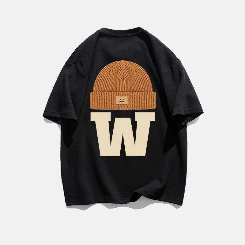 Summer 2025 Fashion Retro Letter Hat for Men,100%pure Cotton Printed Round-neck High-quality Casual Fitness Street T-shirt