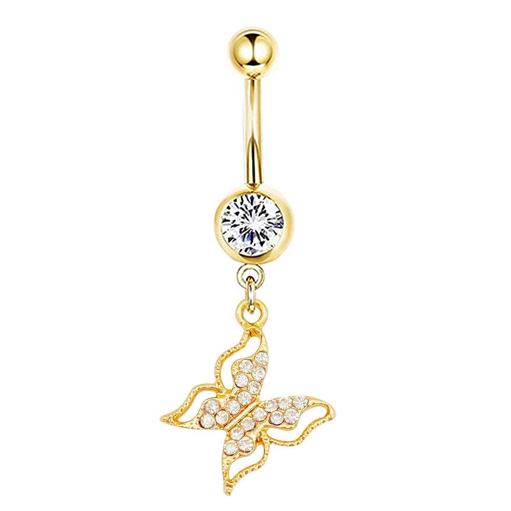 1Pcs Stainless Steel Long Navel Nail Butterfly Heart Five-pointed Star Pendant Navel Ring Piercing Jewelry