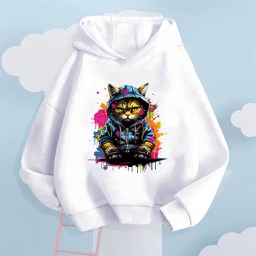 Graffiti Cool Cat Cartoon Printed Kids' Hoodie, Let Children Wear Personality-Filled Hip-Hop Playful Fashion Sense