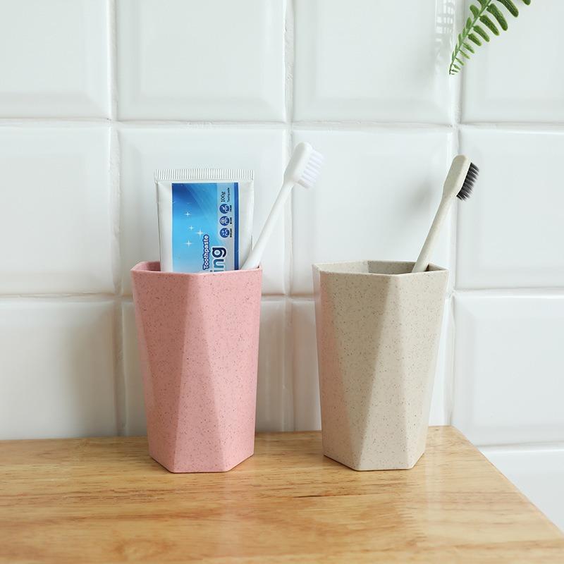 Wheat Straw Toothbrush CupHousehold ToothpickCouple Washbasin Cup Diamond-shaped Toothbrush Cup Mouthwash Cup