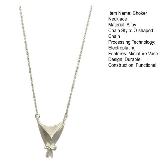 Choker Necklace Miniature Vase Pendant Necklace Minimalist Art Flower Arrangement Necklace Dried Flower Jewelry