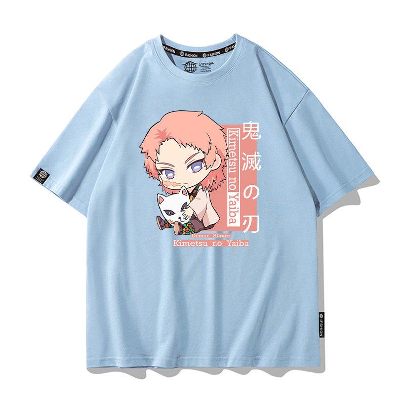 Summer Cartoon Ghost Killing Blade Summer Anime Cotton Cartoon Printing New Unisexs and Womens Casual Round Neck Short Sleeve