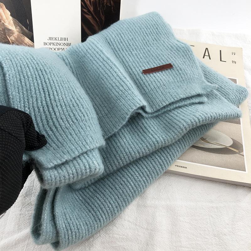 Japanese Gentle Solid Color Soft Waxy Knitted Scarf for Women Winter New Warm Student Couple Woolen Scarf Trendy