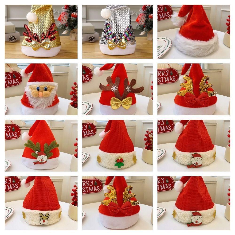 Merry Christmas Decoration Santa Claus Hat Bow Red Plush Hat All-match Christmas Sequin Hat  Adults