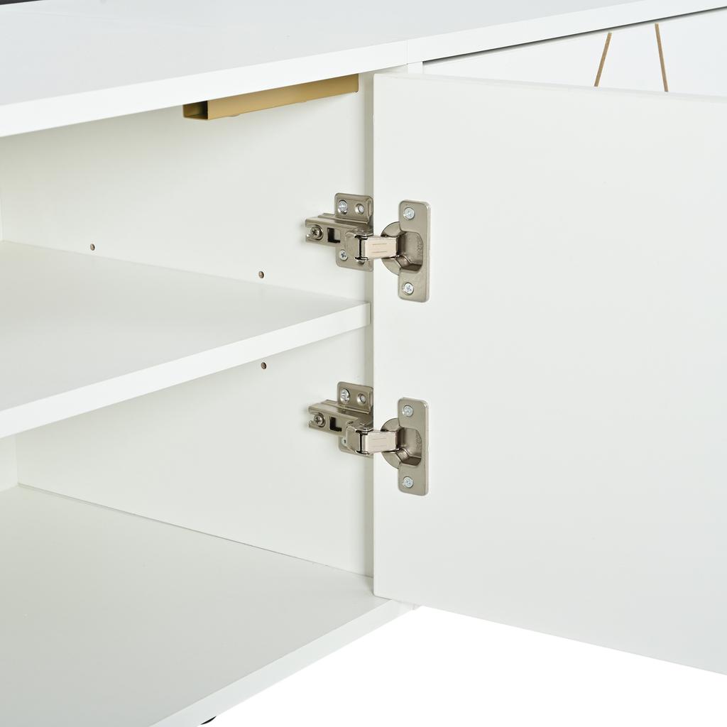 190 x 40 x 51.5 cm TV Cabinet with 4 Cabinet Doors, Lowboard with 5 Metal Legs, Suitable for TVs with approx. 85 Inch Screen Diagonal, White-Gold