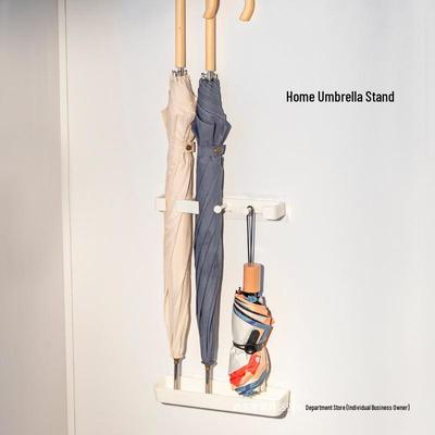 Wall-Mounted Entryway Umbrella Storage Rack with Hooks